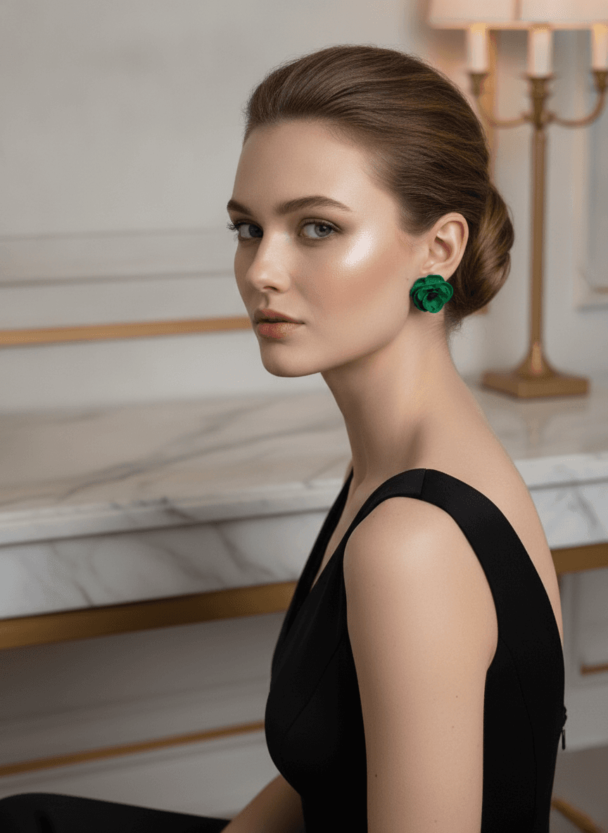 Dark Bloom Flower Earrings - Green miniatura 2