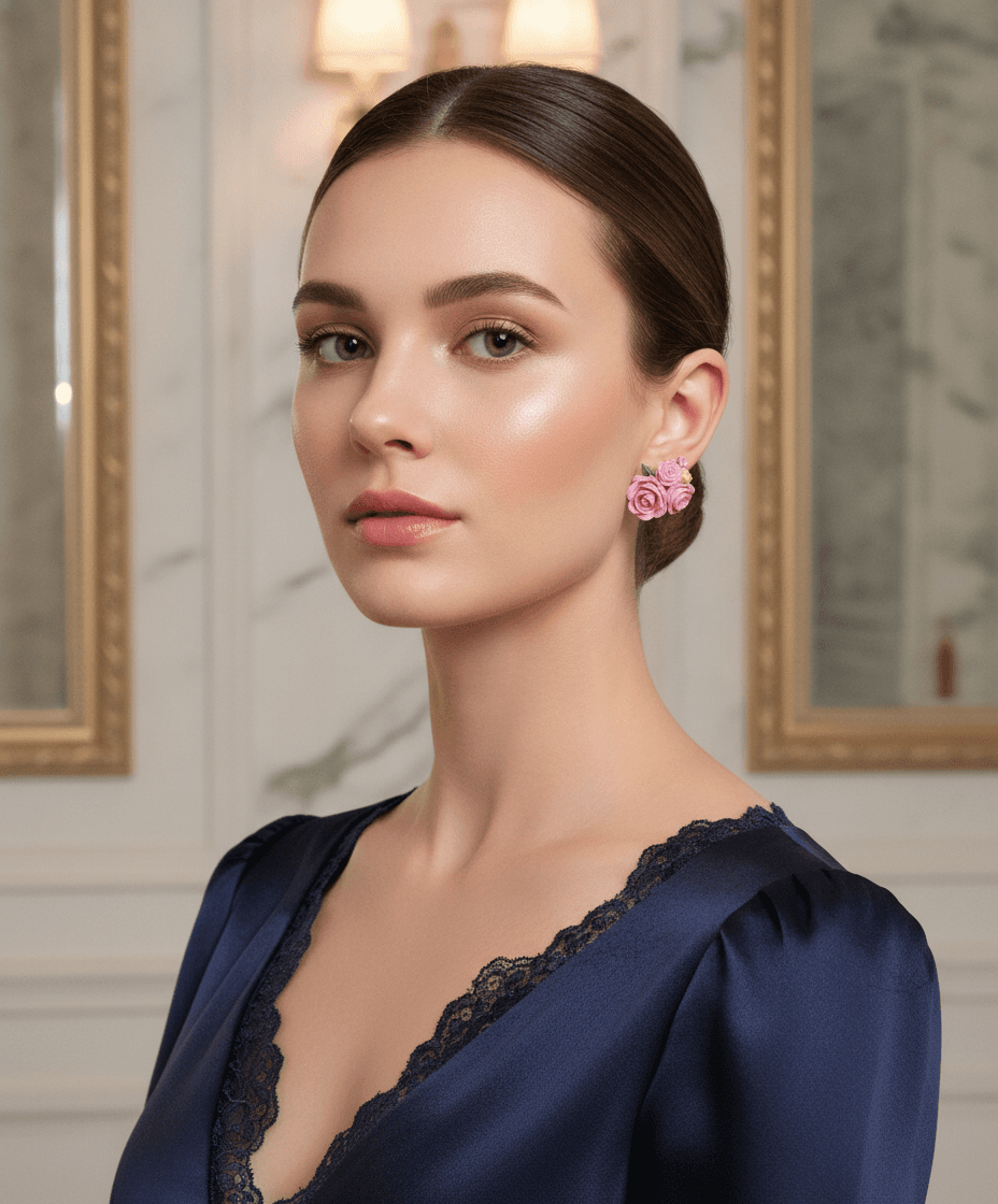Peony Crystal Stud Earrings miniatura 2