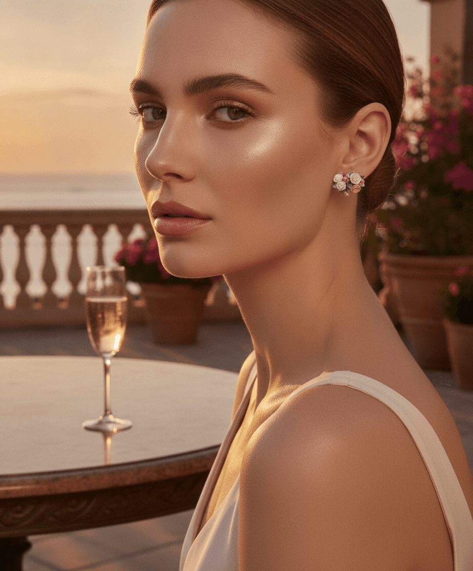 Peony Crystal Stud Earrings miniatura 3